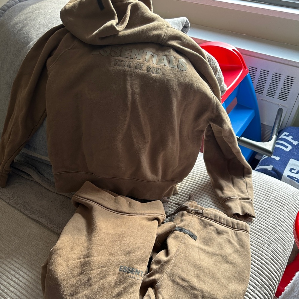 Fear of God Essentials Brown Hoodie and Sweatpants Set